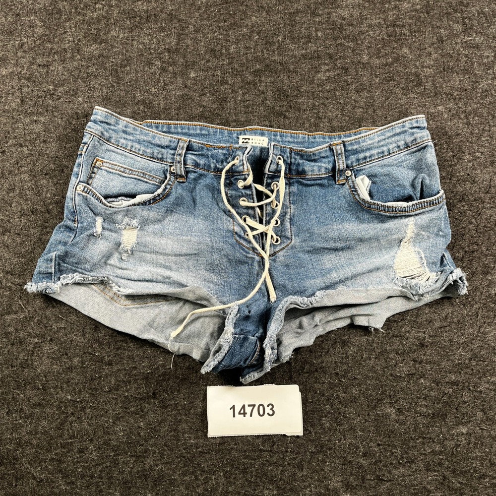 Billabong Cutoff Shorts Womens 30 Blue Denim Cotton Stretch Lace Up Summer Wear